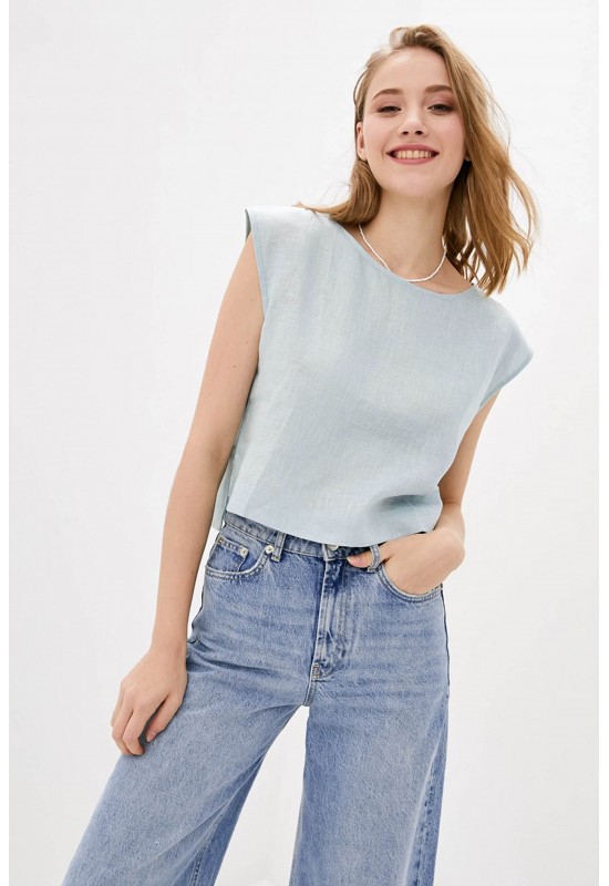 Linen crop top for women Boat neck Loose blouse