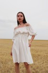 Linen dress with open shoulders for women 