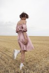 Linen dress with open shoulders for women 