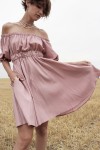 Linen dress with open shoulders for women 