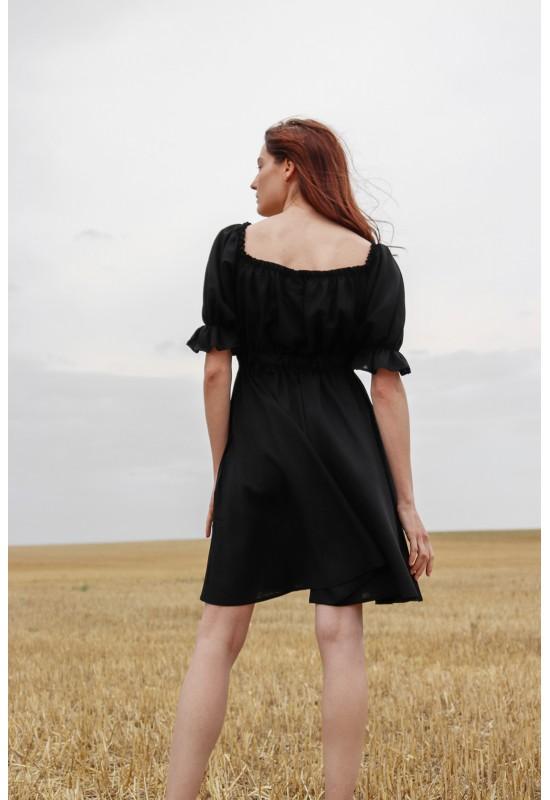 Linen dress with open shoulders for women 