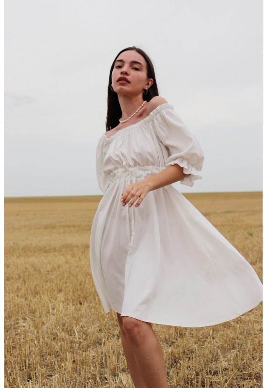 Linen dress with open shoulders for women 