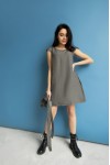 Linen dress with belt for women Boat neck 