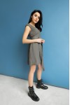 Linen dress with belt for women Boat neck 