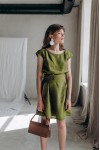 Linen dress with belt for women Boat neck 