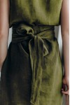 Linen dress with belt for women Boat neck 