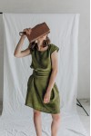 Linen dress with belt for women Boat neck 