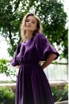 Linen midi dress Open back for women Puff sleeve 