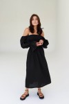 Linen women dress Open shoulders Puff sleeve Maxi