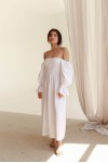 Linen women dress Open shoulders Puff sleeve Maxi