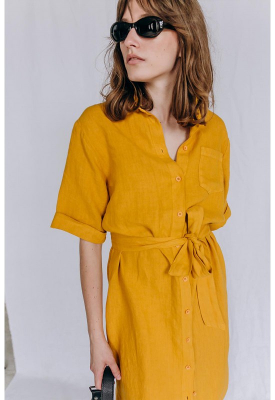 Linen shirt dress Women midi dress with buttons 