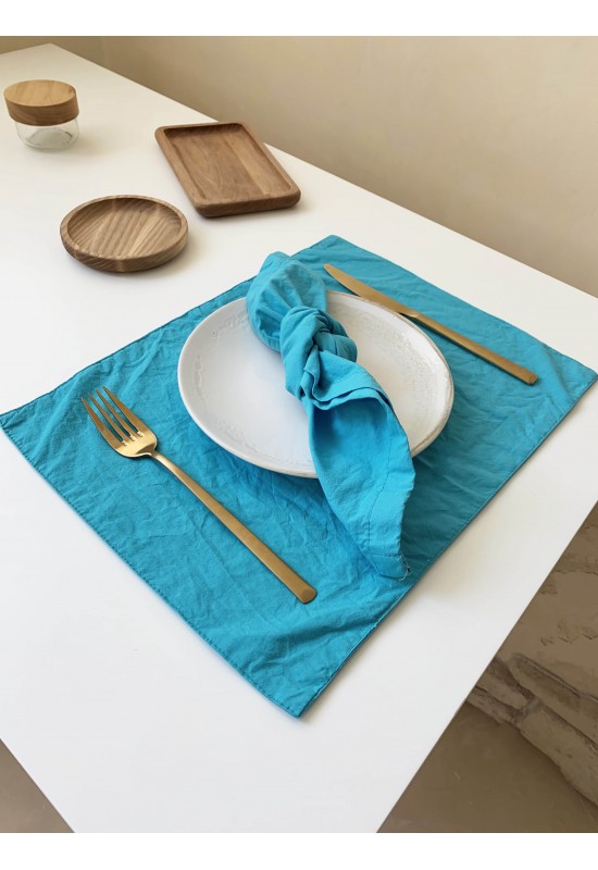 Turquoise Linen Napkins Set of 4 Cloth Dinner Cocktail Napkins Wedding  Light Teal Mint Blue 