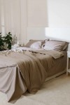 Cold beige striped sateen cotton bedding set 