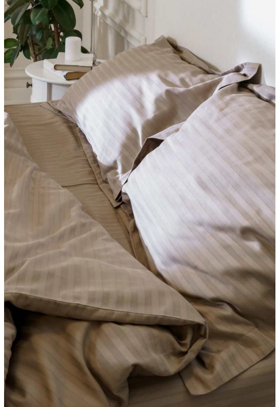 Cold beige striped sateen cotton bedding set 