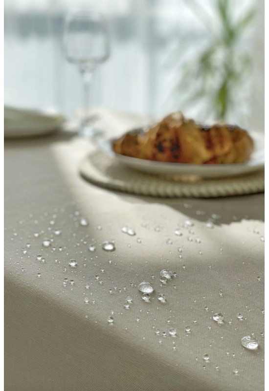 Waterproof Cotton Tablecloth in Sand Beige 