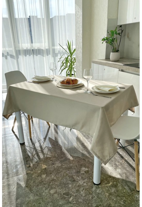 Waterproof Cotton Tablecloth in Sand Beige 