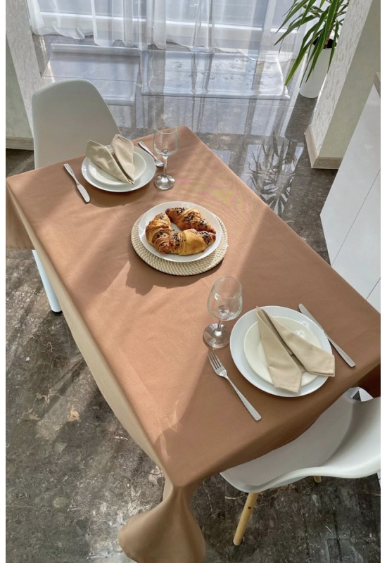 Waterproof cotton tablecloth in Light brown