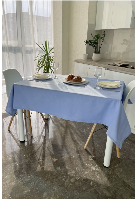 Waterproof Cotton Tablecloth in Light Sky Blue