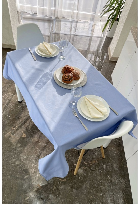 Waterproof Cotton Tablecloth in Light Sky Blue