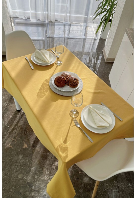 Waterproof cotton tablecloth in Mustard