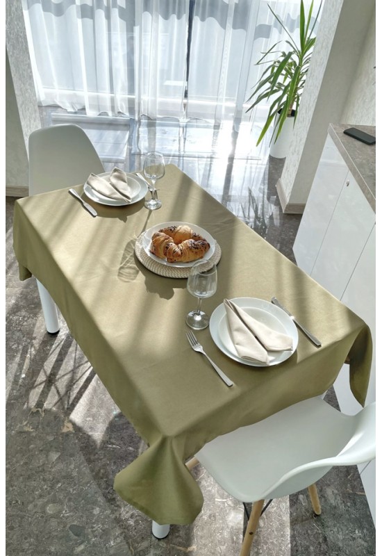 Moss Olive Green Waterproof Cotton Tablecloth