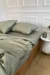 Light olive striped sateen cotton bedding set 