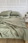 Light olive striped sateen cotton bedding set 