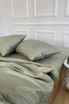 Light olive striped sateen cotton bedding set 