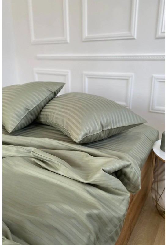 Light olive striped sateen cotton bedding set 