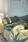 Light olive striped sateen cotton bedding set 