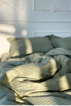 Light olive striped sateen cotton bedding set 