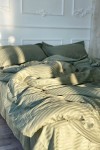 Light olive striped sateen cotton bedding set 