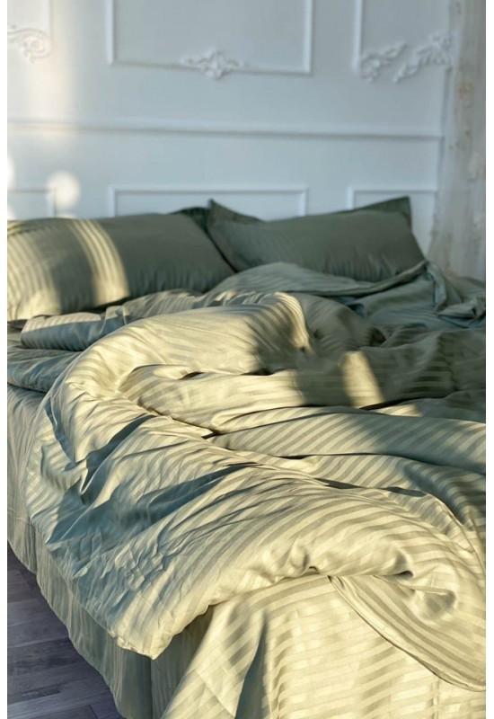 Light olive striped sateen cotton bedding set 