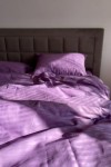 Purple striped sateen cotton bedding set All sizes