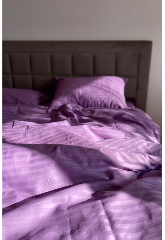 Purple striped sateen cotton bedding set All sizes