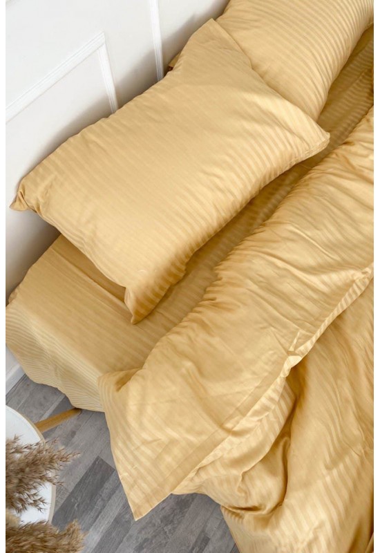 Pale yellow striped sateen cotton bedding set 