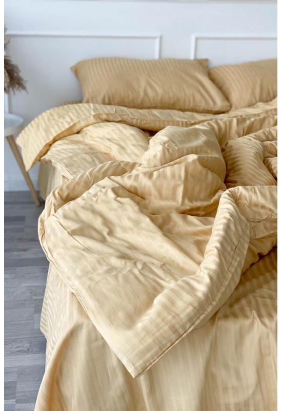 Pale yellow striped sateen cotton bedding set 