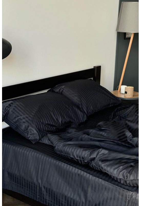 Black striped sateen cotton bedding set All sizes