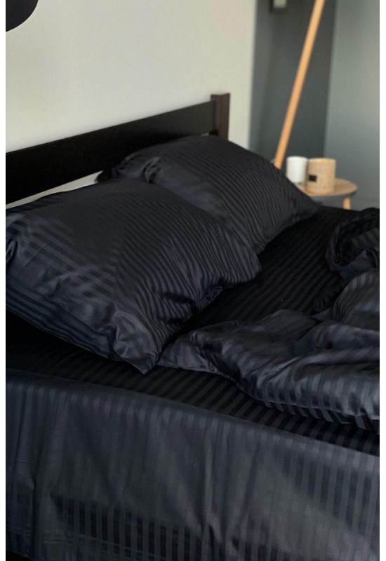 Black striped sateen cotton bedding set All sizes