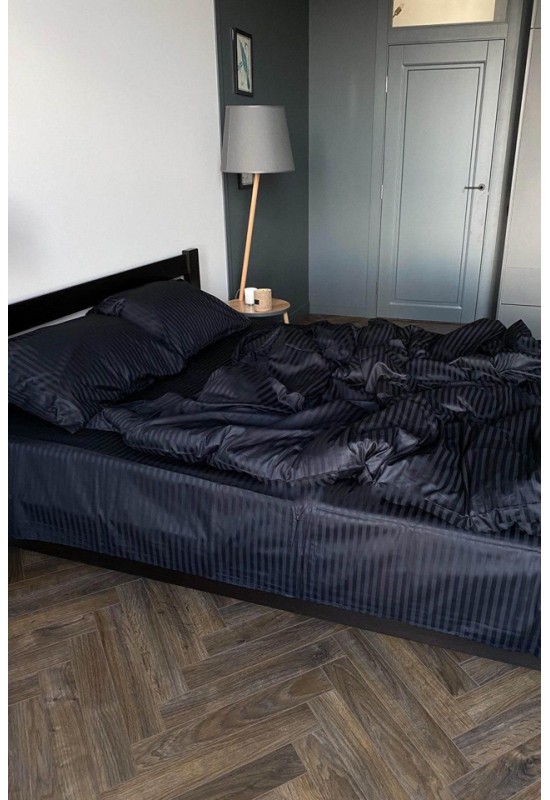 Black striped sateen cotton bedding set All sizes