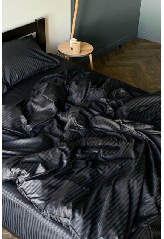 Black striped sateen cotton bedding set All sizes