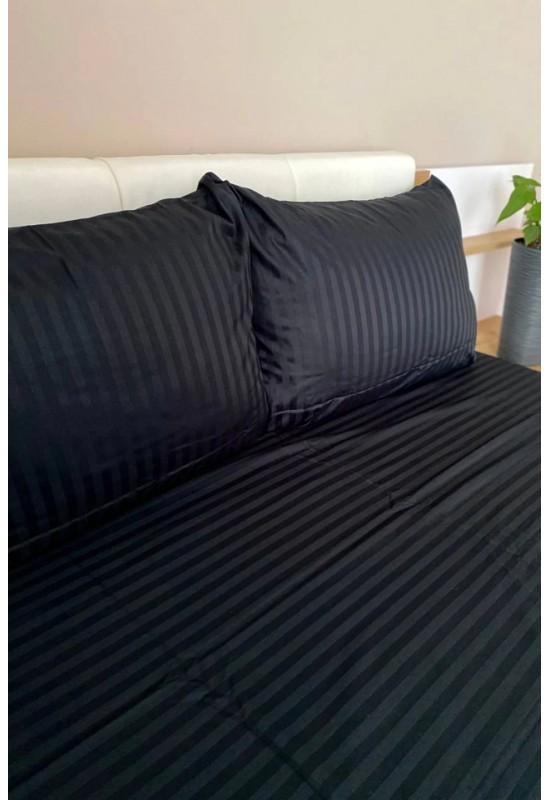 Black striped sateen cotton bedding set All sizes