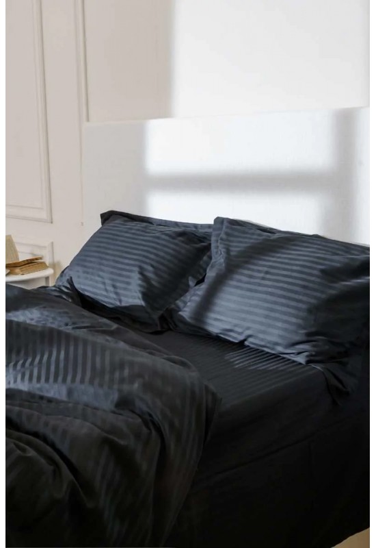 Black striped sateen cotton bedding set All sizes