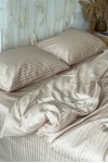 Ecru beige striped sateen cotton bedding All sizes