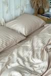 Ecru beige striped sateen cotton bedding All sizes