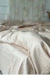 Ecru beige striped sateen cotton bedding All sizes