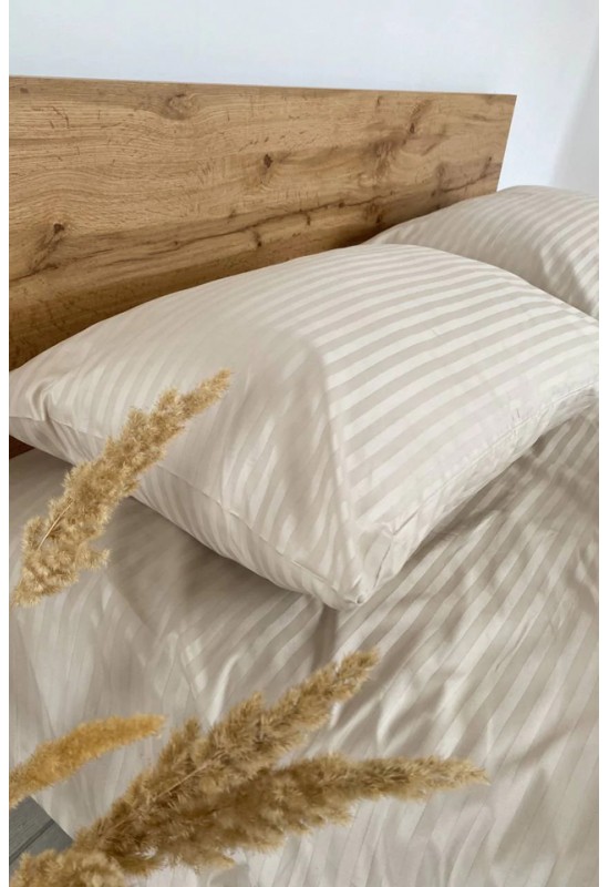 Ecru beige striped sateen cotton bedding All sizes