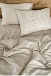 Ecru beige striped sateen cotton bedding All sizes