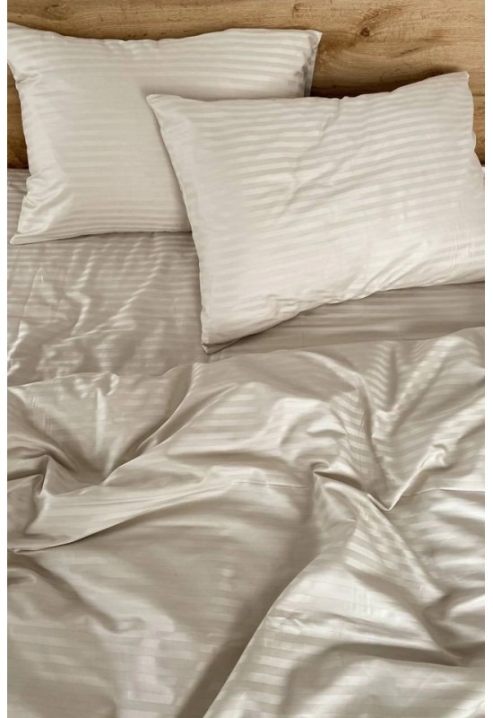 Ecru beige striped sateen cotton bedding All sizes