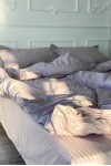 Lilac pink striped sateen cotton bedding set 